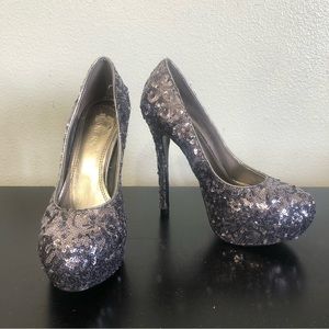 Bakers Purple Silver Sequins High Heels
